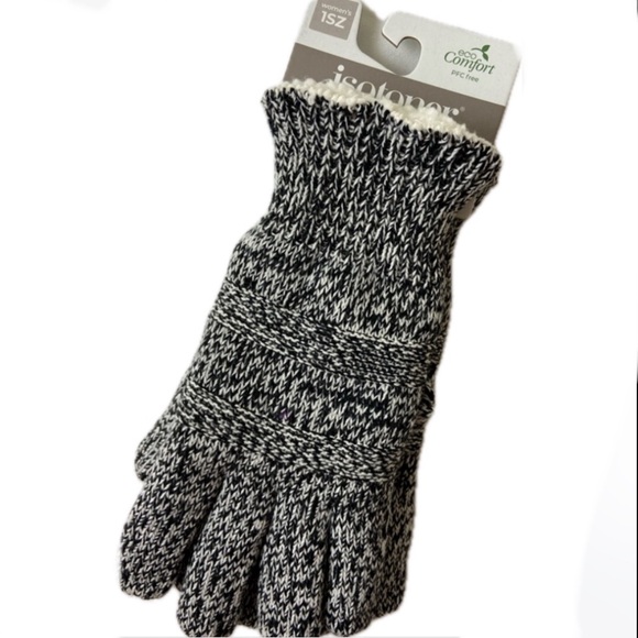 Isotoner every pair cares, smart dry Eco comfort fleece lined knit gloves - Picture 1 of 9